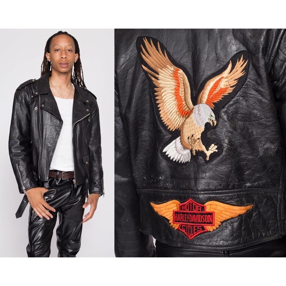 80s Harley Davidson‎ Leather Motorcycle Jacket - Men's Large, Size 44